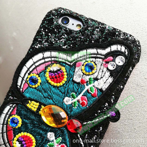 Embroidery Butterfly Pattern Glitter Powder Acrylic Phone Case for iPhone 7 Case